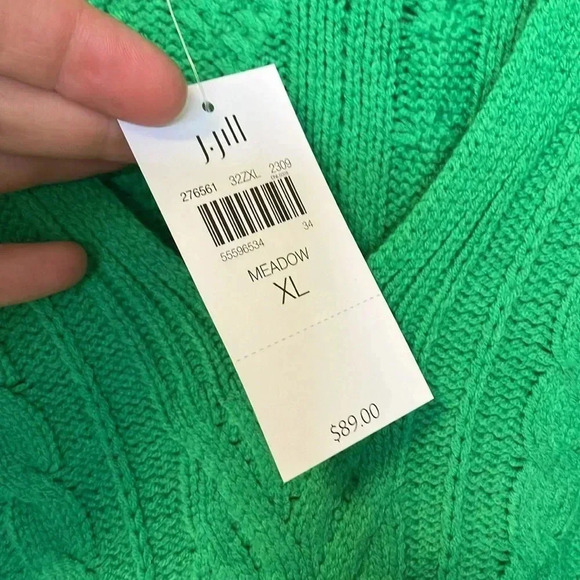 NWT J. Jill meadow green cable  knit cotton blend sweater - Picture 4 of 6